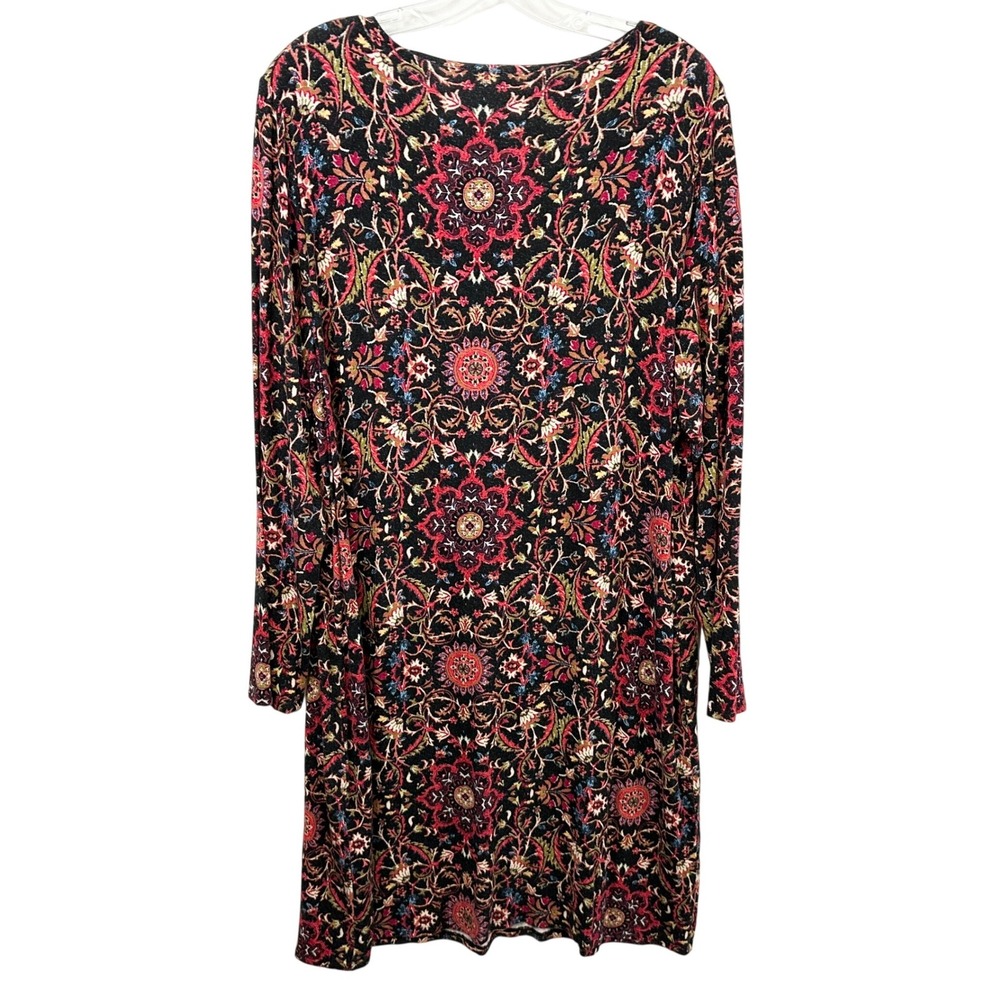 J. Jill XLP Midi Dress Paisley Floral Knit Black Red Boho Whimsigoth 1807